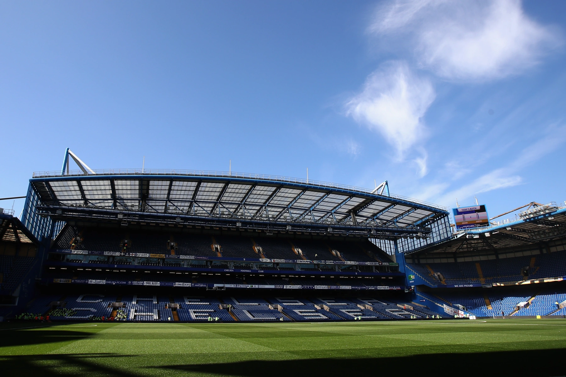 Stamford Bridge, Chelsea's home, in background to the Laurence Stewart report